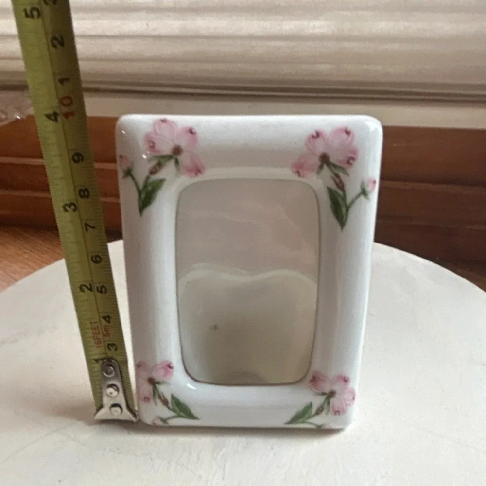 VTG Lefton Floral Ceramic Photo Frame Hand Painted Vintage Pink White MPN 0340